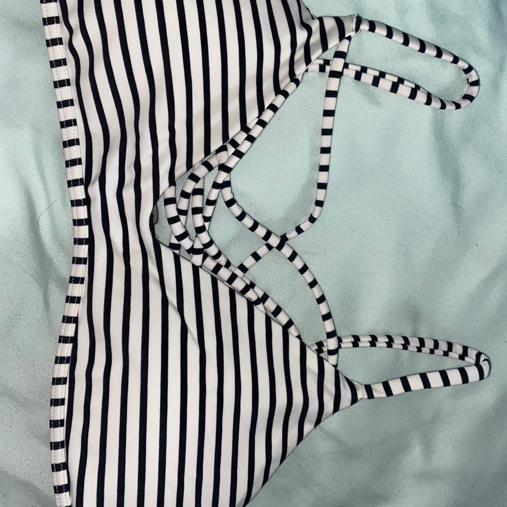black and white striped bikini top